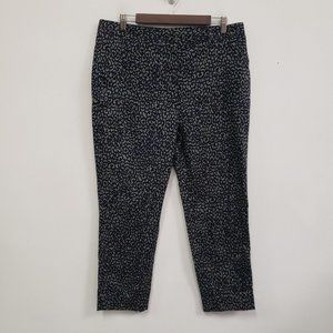 Wildfang Womens Animal Print Cropped Pants Size 12 Blue High Rise Zip Stretch